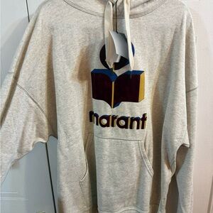 Authentic BNWT Mens Isabel Marant Cream Hoodie with Logo XL